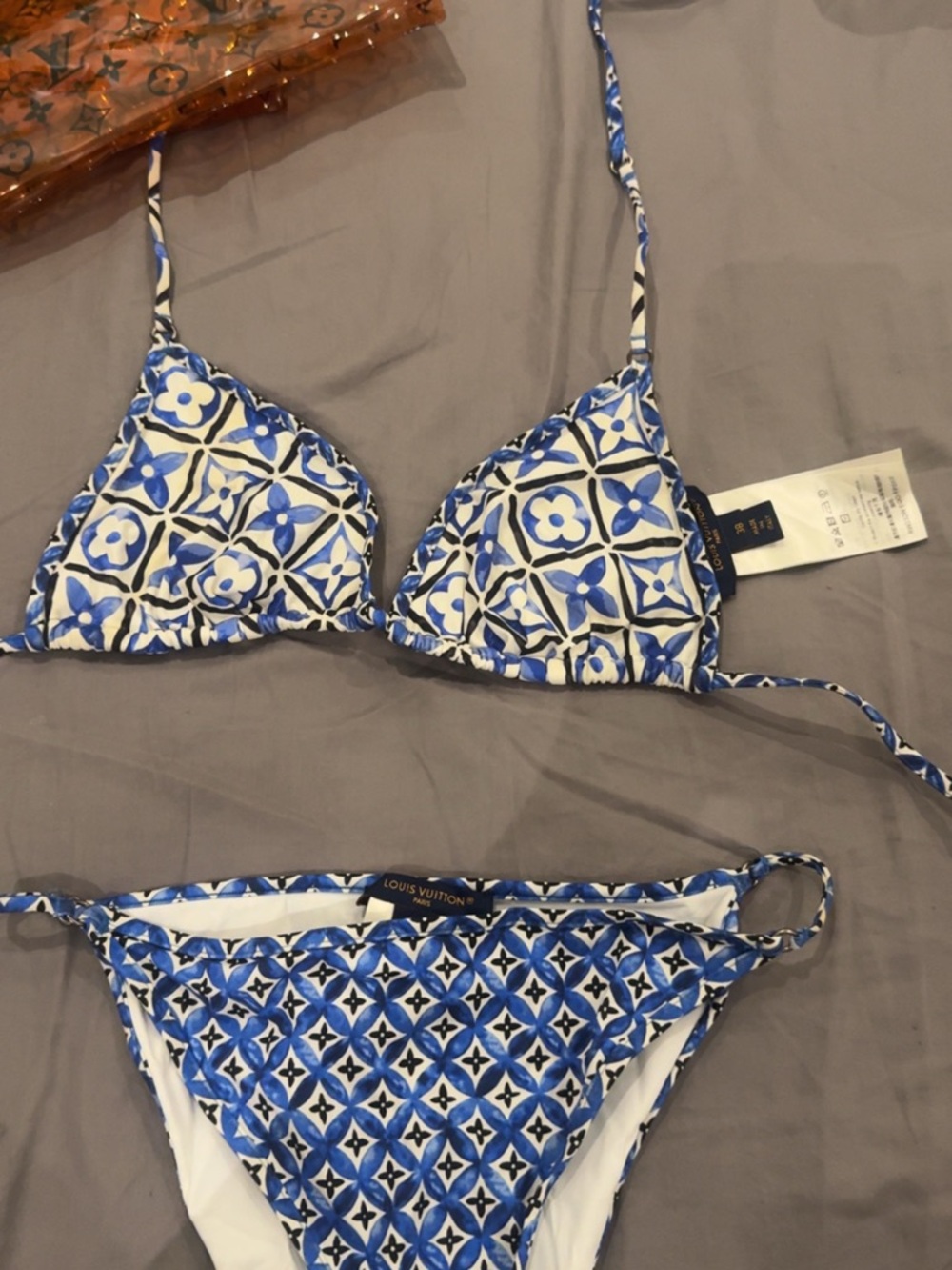 Louis Vuitton Blue and White Floral Tile Bikini